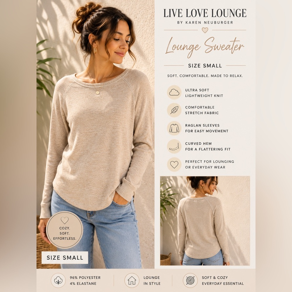 Live Love Lounge by Karen Neuburger Beige Soft Lounge Sweater Small